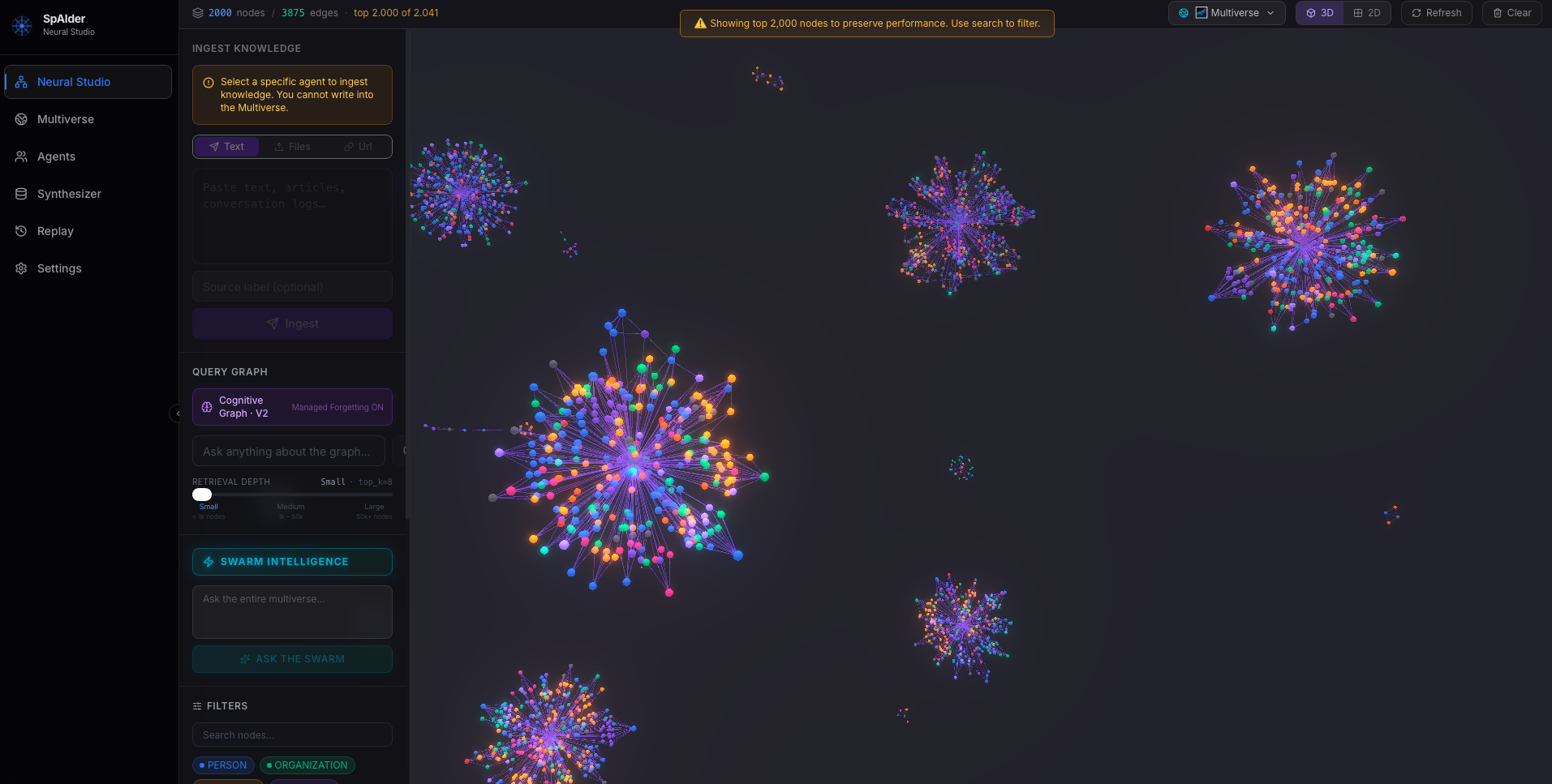 Neural Studio interface — autonomous structuring of raw data into a knowledge graph